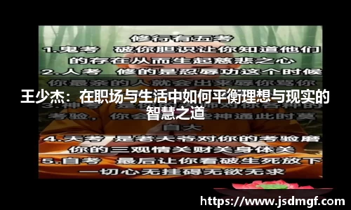王少杰：在职场与生活中如何平衡理想与现实的智慧之道